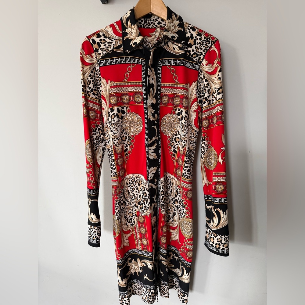 Eva Varro Red and Black Long Sleeve Dress